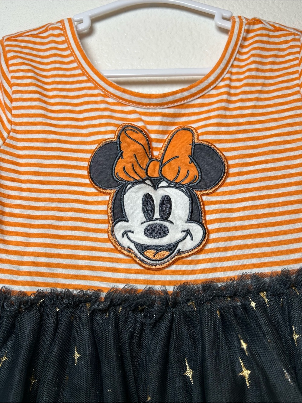 Disney Minnie Mouse Kids Halloween Orange Stripe & Black Star Tulle Dress 3T - Picture 2 of 6